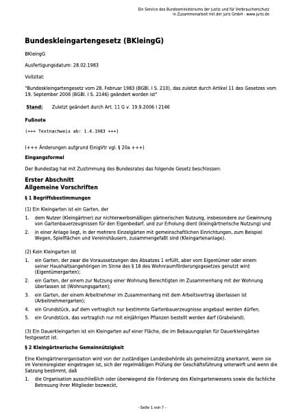 Bundeskleingartengesetz Vorschaubild