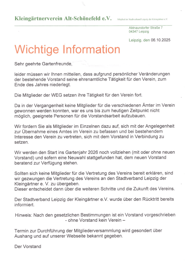 Vorstand tritt zum Jahresende zurück